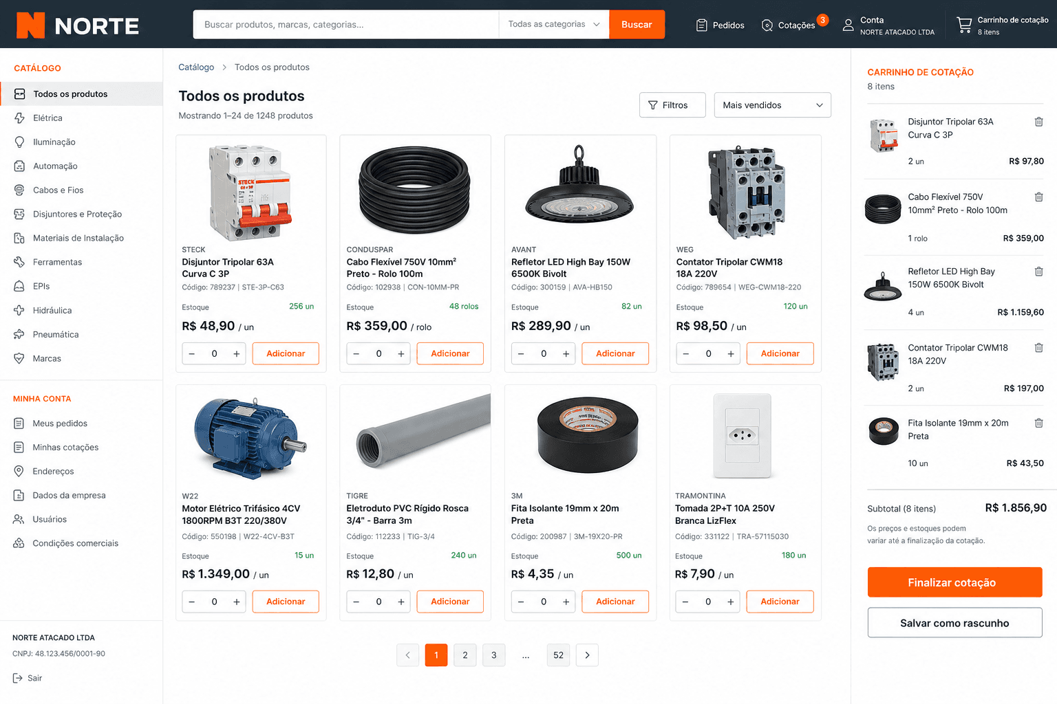 Distribuidora: Agente comercial conectado a catálogo, estoque, CRM e follow-up.